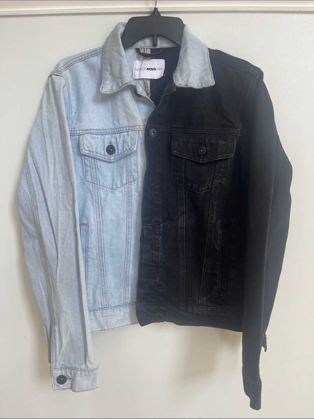 Fashion Nova Two-Tone Colorblock Denim Jacket - Black & Light Blue